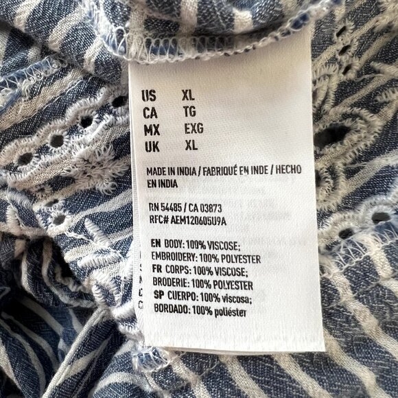 American Eagle Outfitters XL Striped & Lace Ruffle Crop Top Viscose & Polyester - Picture 5 of 7